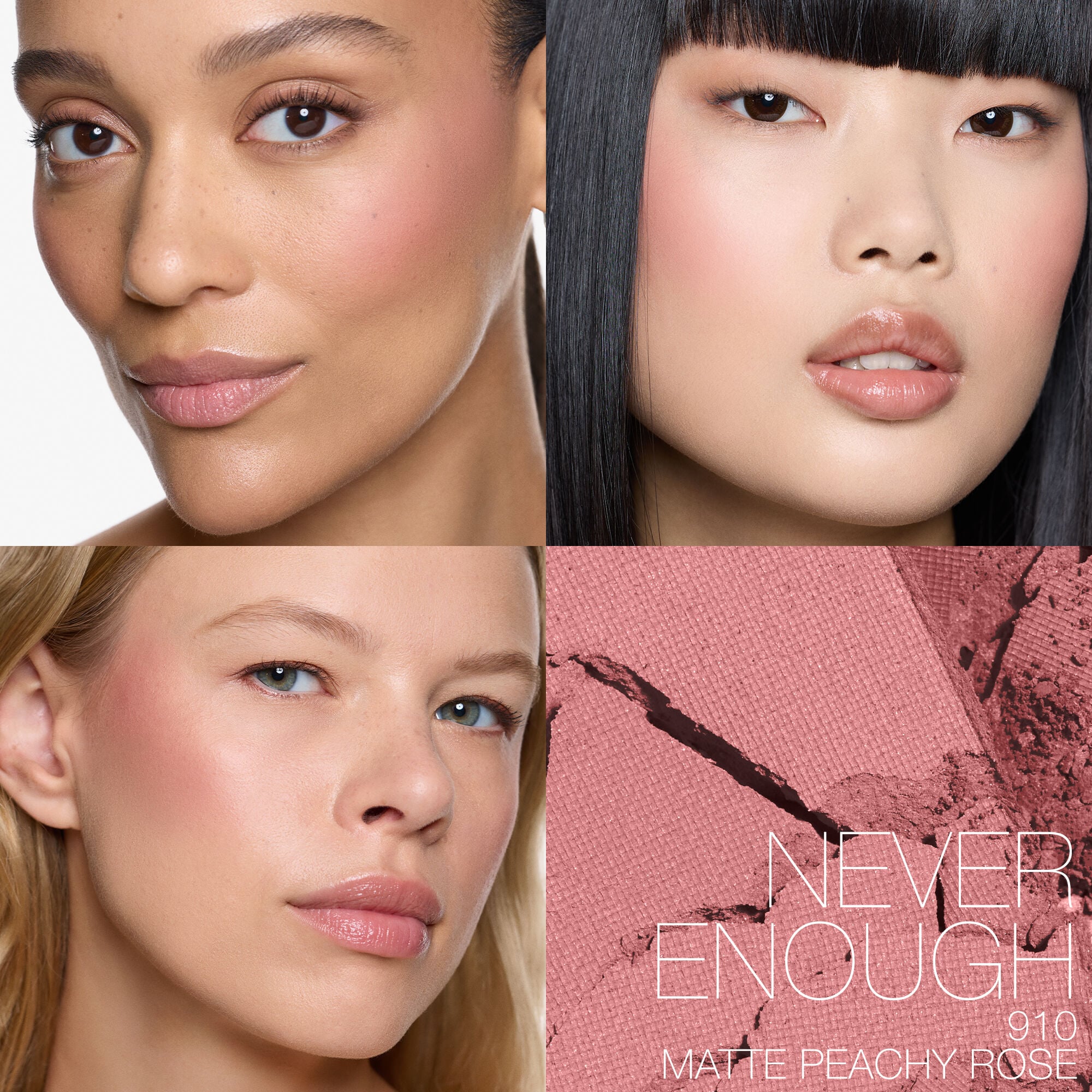 Model wearing NARS Powder Blush in Never Enough