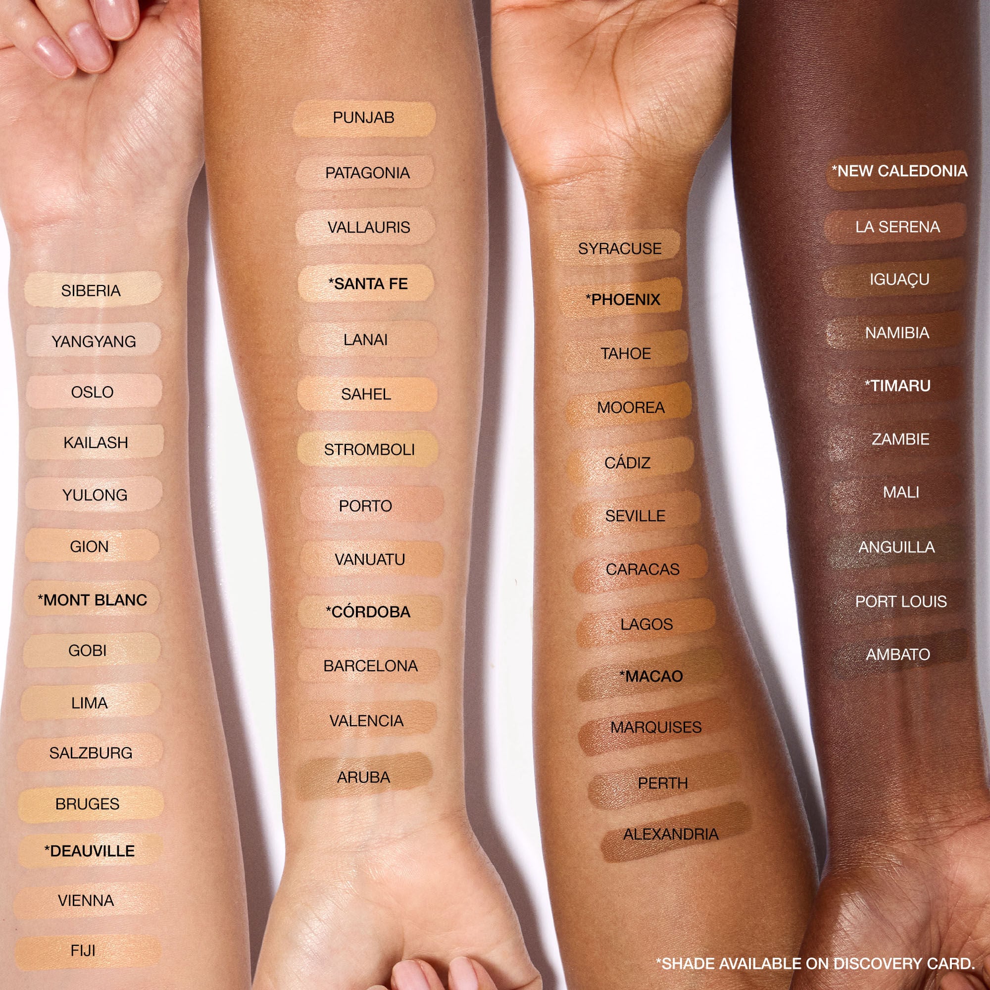 Arm swatches from the NARS Natural Matte Longwear Foundation Discovery Card