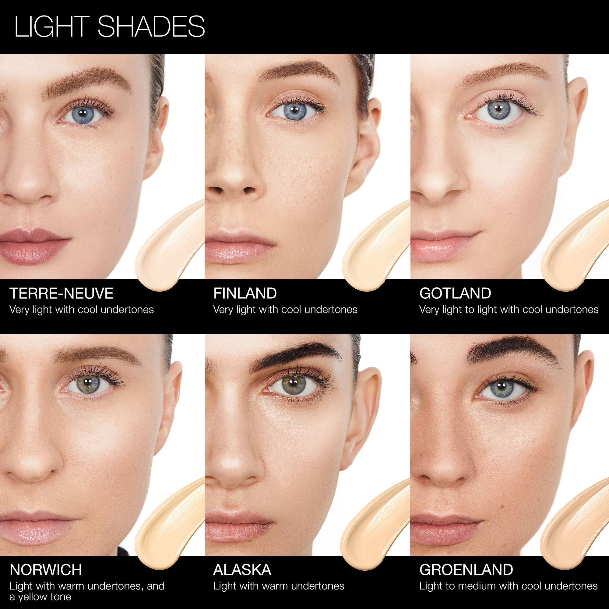 Light shade family of NARS Pure Radiant Tinted Moisturizer SPF 30