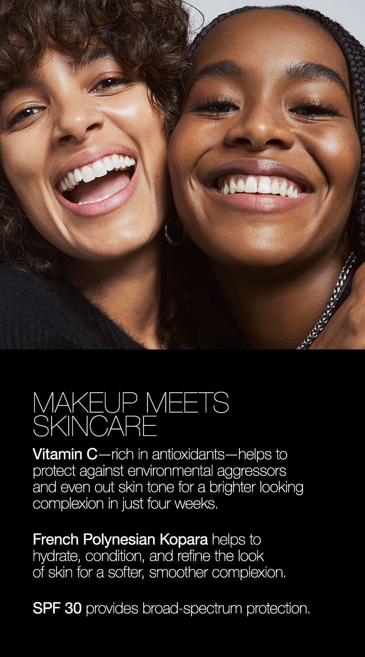Vitamin C—rich in antioxidants—helps to protect against environmental aggressors and even out skin tone for a brighter looking complexion in just four weeks. French Polynesian Kopara helps to hydrate, condition, and refine the look of skin for a softer, smoother complexion. SPF 30 provides broad-spectrum protection.